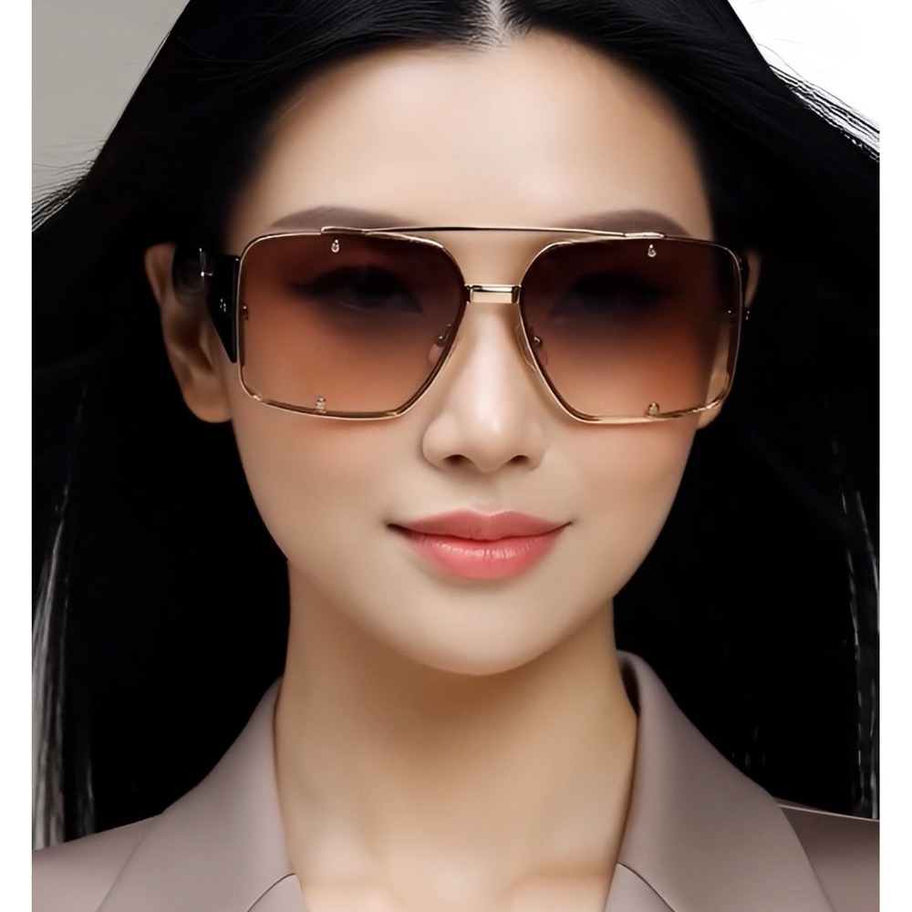 Shield Sunglasses Women Square Oversized Fashion Shades Gold Frame UV400 Protect